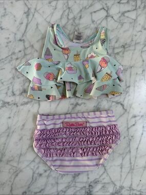 Ruffle Butts Pastel Ice Cream Ruffle Bikini Set Sz 12-18 Mo Mint & Lavender